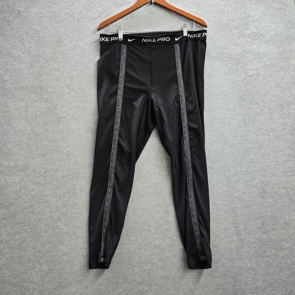 Nike Pro Women Activewear Pants XL Black Dri-Fit Compression Logo Athletic 24"